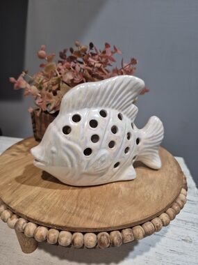 Iridescent White Ceramic Fish Decor With Scented Beads Inside